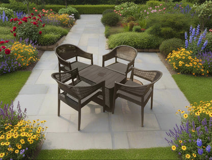 Outdoor set: 4 chairs + table - Plastic - Black