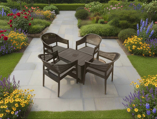 Outdoor set: 4 chairs + table - Plastic - Black