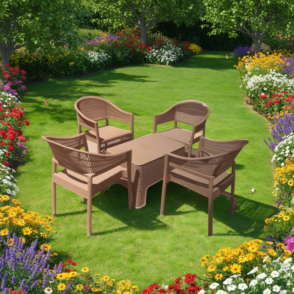 Outdoor set: 4 chairs + table - Plastic - Beige