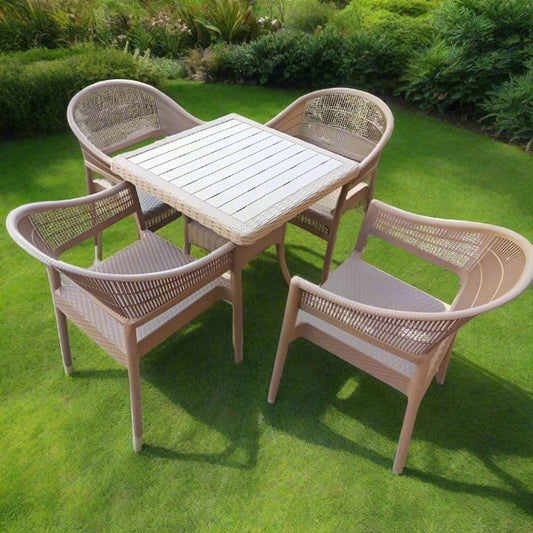 Outdoor set: 4 chairs + table - Plastic - Beige