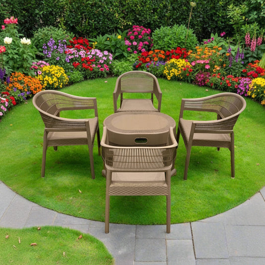 Outdoor set: 4 chairs + table - Plastic - Beige