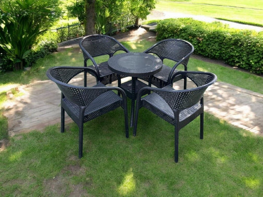 Outdoor set: 4 chairs + table - Plastic - Black