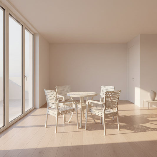 Outdoor set: 4 chairs + table - Plastic - White