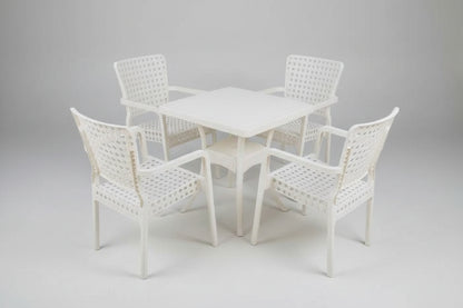 Outdoor set: 4 chairs + table - Plastic - White