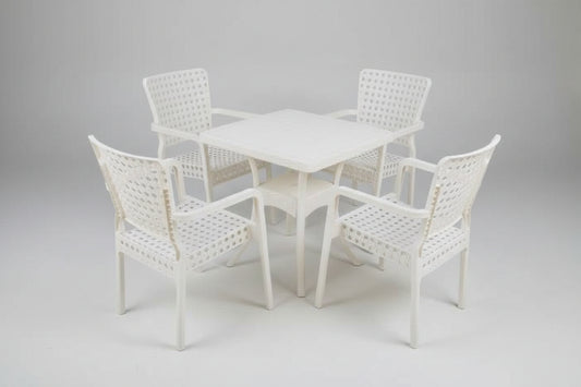 Outdoor set: 4 chairs + table - Plastic - White
