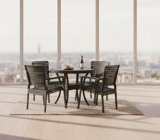 Outdoor set: 4 chairs + table - Plastic - Black