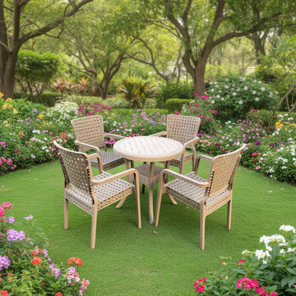 Outdoor set: 4 chairs + table - Plastic - Beige