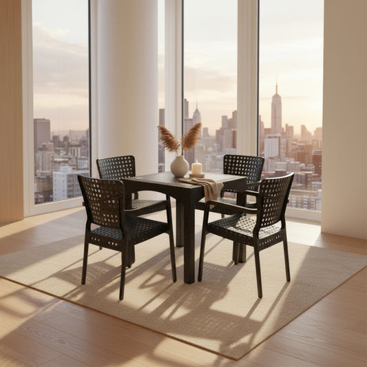 Outdoor set: 4 chairs + table - Plastic - Black