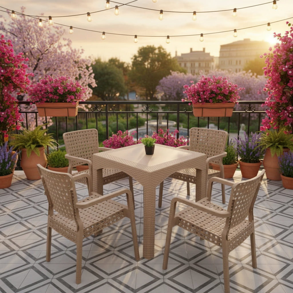 Outdoor set: 4 chairs + table - Plastic - Beige