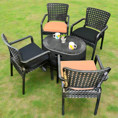 Outdoor set: 4 chairs + table - Plastic - Black