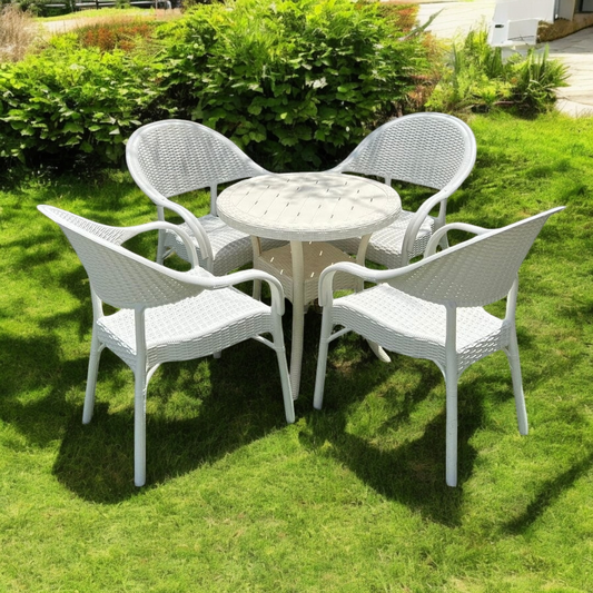 Outdoor set: 4 chairs + table - Plastic - White