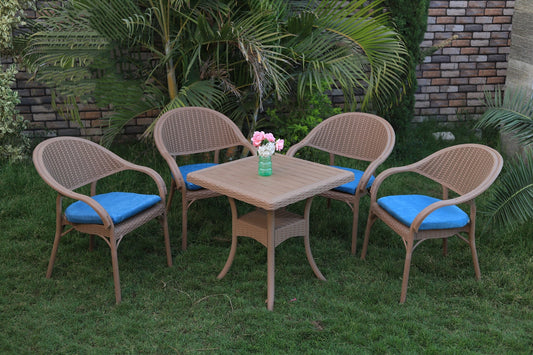 Outdoor set: 4 chairs + table - Plastic - Beige