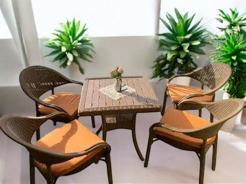 Outdoor set: 4 chairs + table - Plastic - Beige