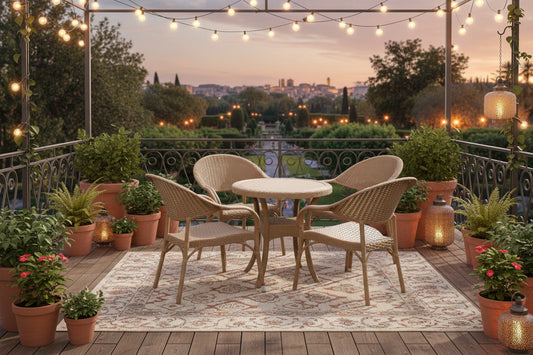 Outdoor set: 4 chairs + table - Plastic - Beige