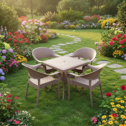 Outdoor set: 4 chairs + table - Plastic - Beige
