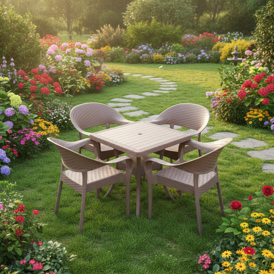 Outdoor set: 4 chairs + table - Plastic - Beige