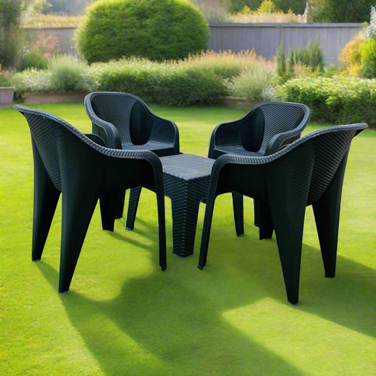 Outdoor set: 4 chairs + table - Plastic - Black