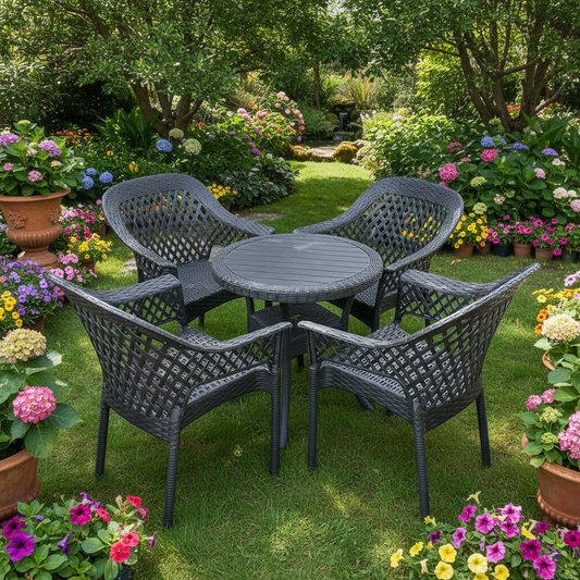 Outdoor set: 4 chairs + table - Plastic - Black