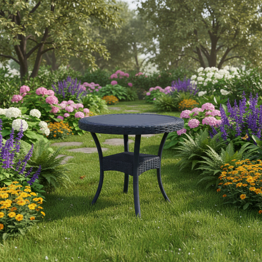 Outdoor set: 4 chairs + table - Plastic - Black