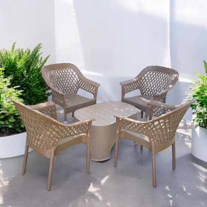 Outdoor set: 4 chairs + table - Plastic - Beige