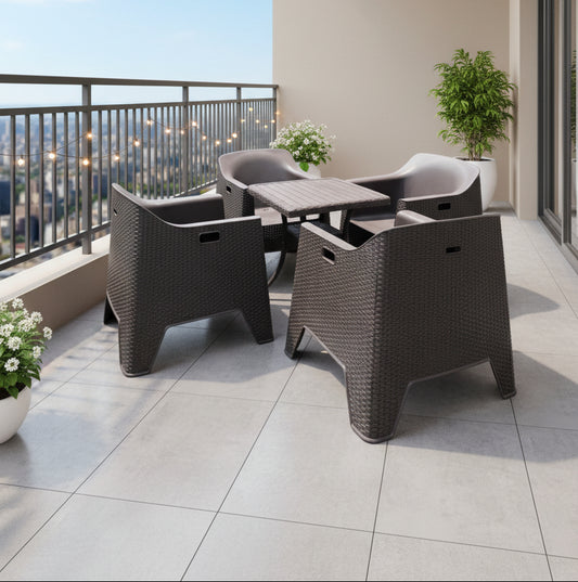 Outdoor set: 4 chairs + table - Plastic - Black