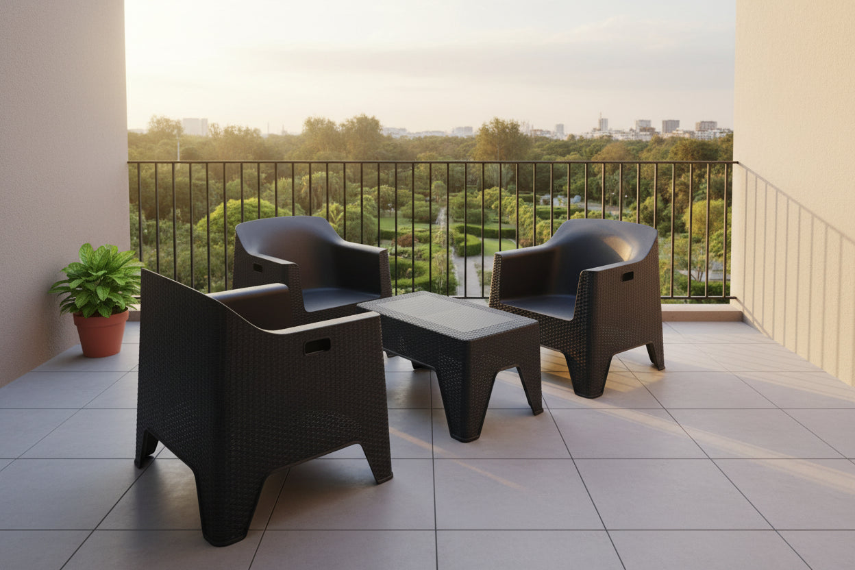 Outdoor set: 4 chairs + table - Plastic - Black
