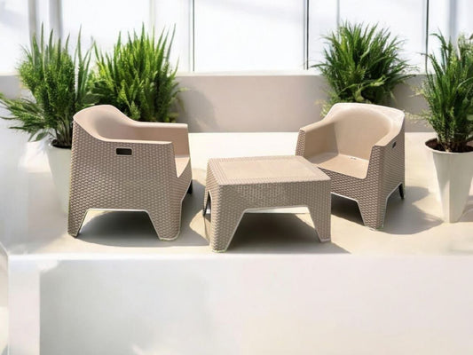 Outdoor set: 4 chairs + table - Plastic - Beige