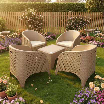 Outdoor set: 4 chairs + table - Plastic - Beige