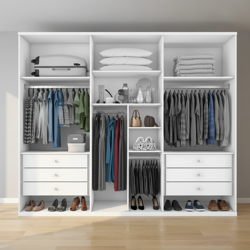 Wardrobe  - MDF Wood - White - 240x200x50 cm