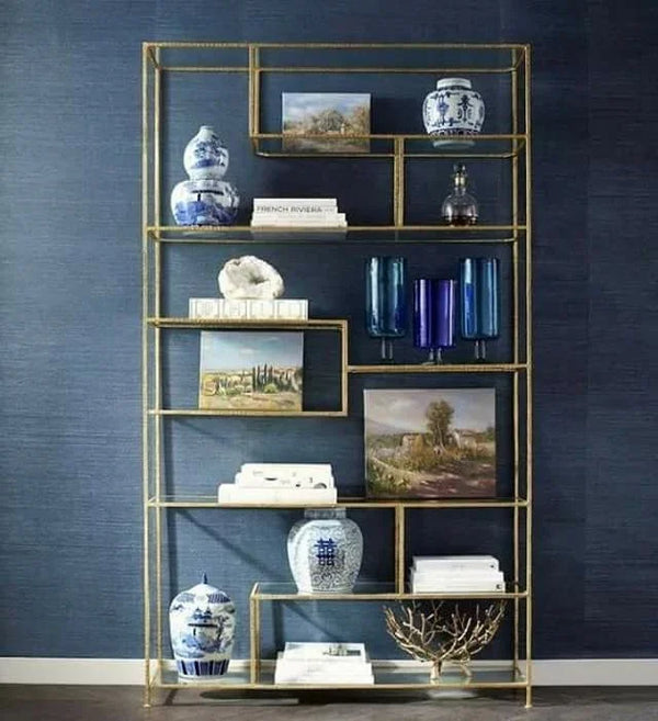 Display Unit - Steel - Glass - Gold - 130x30x200 cm - Cataloug