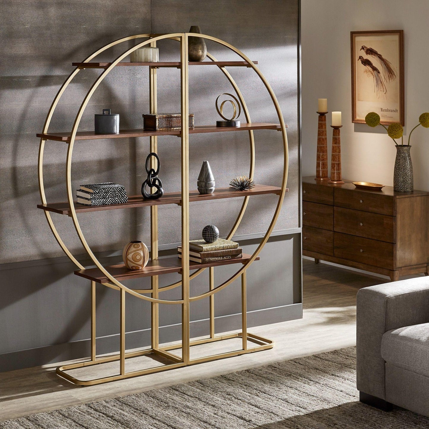 Display Unit - Steel - MDF - Gold & Brown - 120x30x180 cm - Cataloug