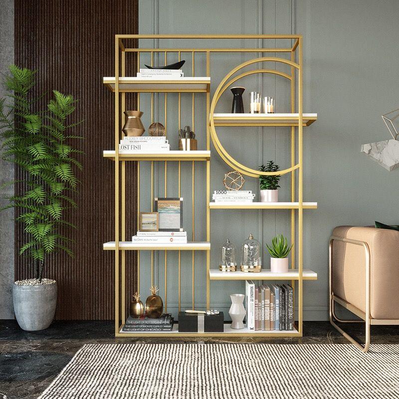 Display Unit - Steel - MDF - Gold & White - 120x30x180 cm - Cataloug