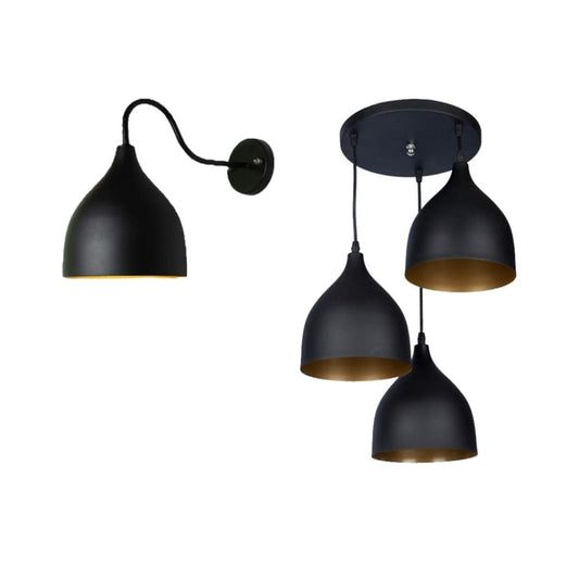 Set of wall light and triple ceiling lamp