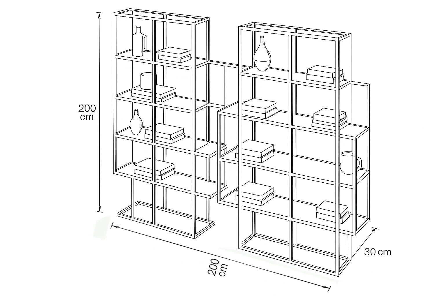 Display Unit - Steel - Glass - Black - 200x30x200 cm - Cataloug