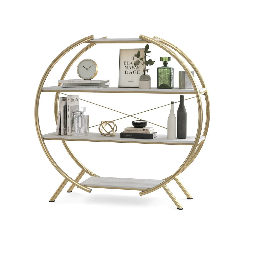 Display Unit - Steel - MDF - Gold & White - 150x30x180 cm - Cataloug
