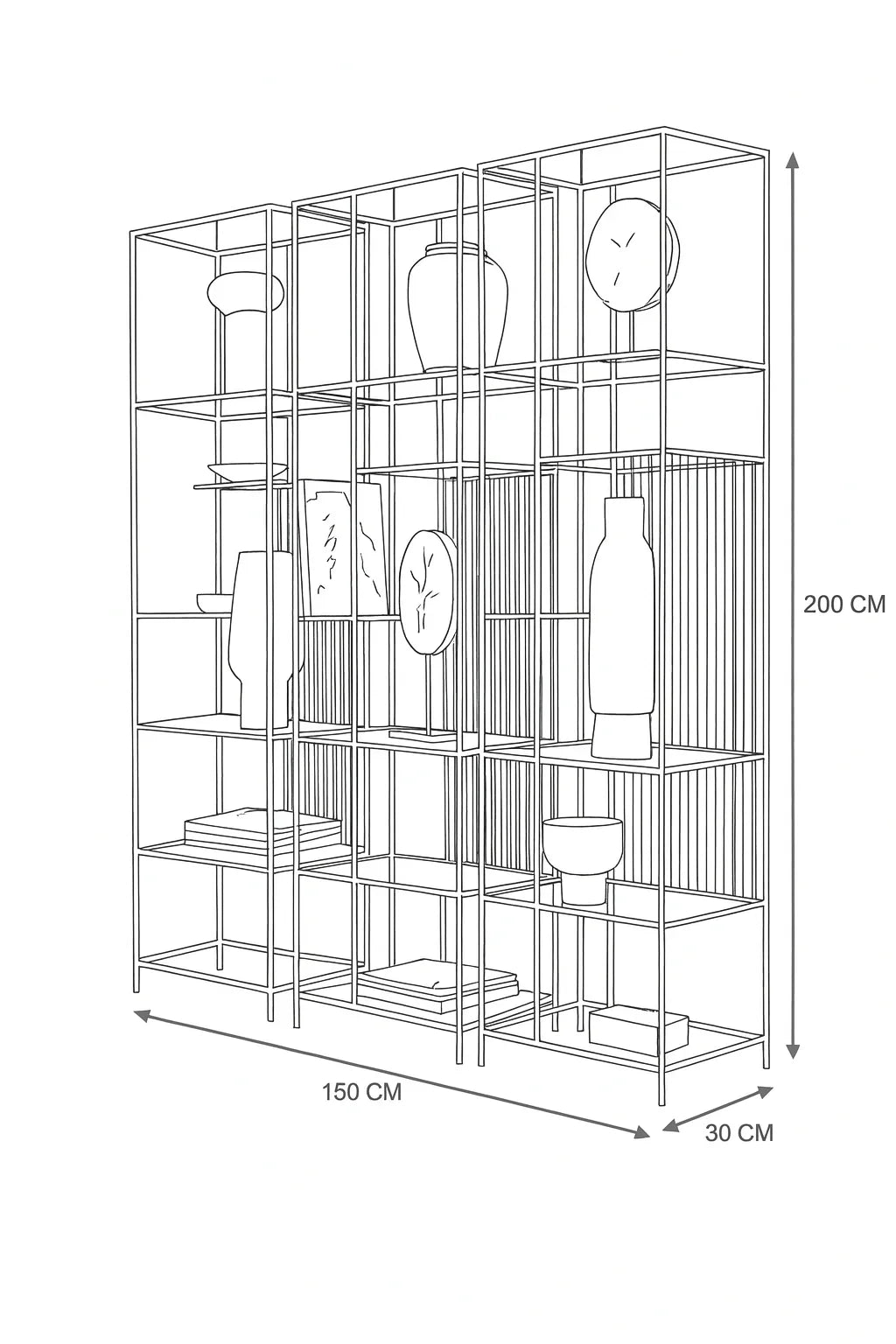 Display Unit - Steel - Glass - Black - 150x30x200 cm - Cataloug