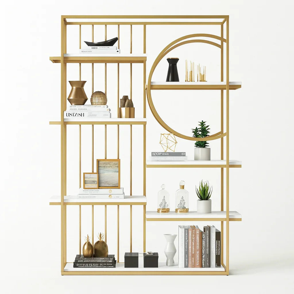 Display Unit - Steel - MDF - Gold & White - 120x30x180 cm - Cataloug