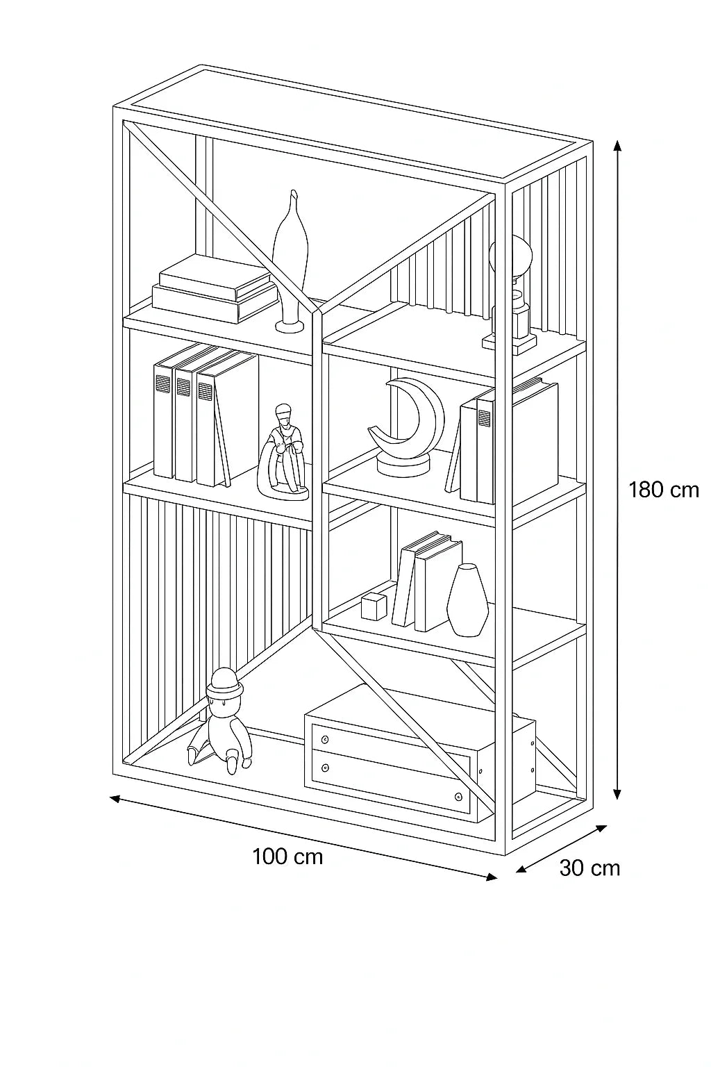 Display Unit - Steel - MDF - Black - 100x30x180 cm - Cataloug
