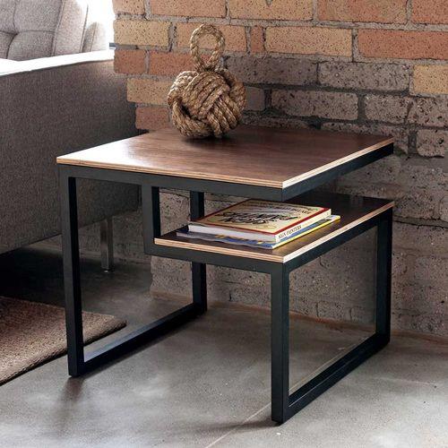 Side Table - Steel - MDF - Black - 50x40x50 cm - Cataloug
