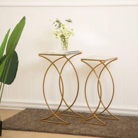Side Table - Steel - Glass - Gold - 35x25x60 cm - Cataloug
