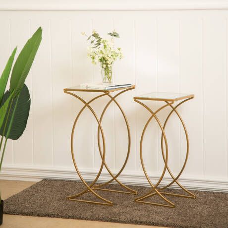 Side Table  Steel  Glass Gold