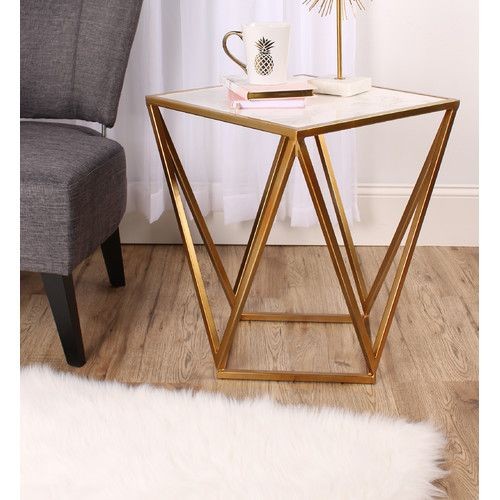 Side Table  Steel  Marble  Gold
