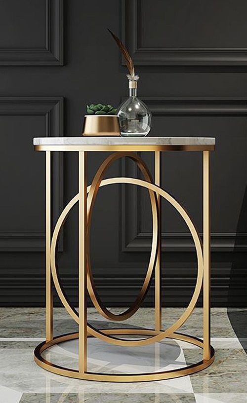 Side Table  Steel  Marble  Gold