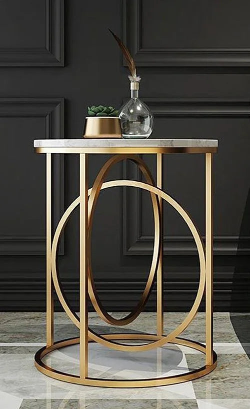 Side Table - Steel - Marble - Gold - 50x50x60 cm - Cataloug