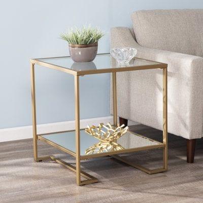 Side Table - Steel - Glass - Gold - 40x40x60 cm - Cataloug