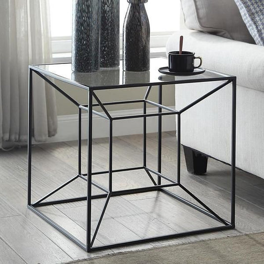 Side Table  Steel  Glass  Black