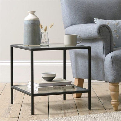 Side Table - Steel - Glass - Black - 50x50x60 cm - Cataloug