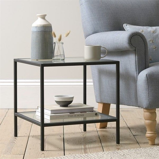 Side Table  Steel  Glass  Black