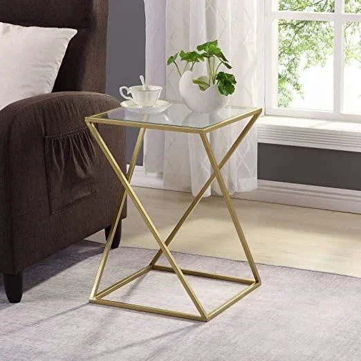 Side Table - Steel - Glass - Gold - 30x30x60 cm - Cataloug