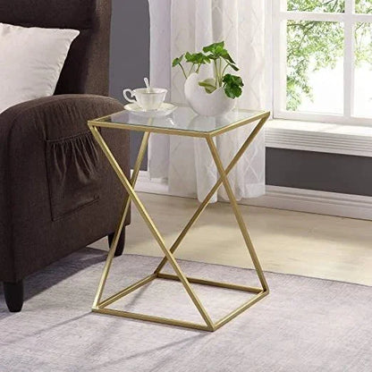 Side Table - Steel - Glass - Gold - 30x30x60 cm - Cataloug